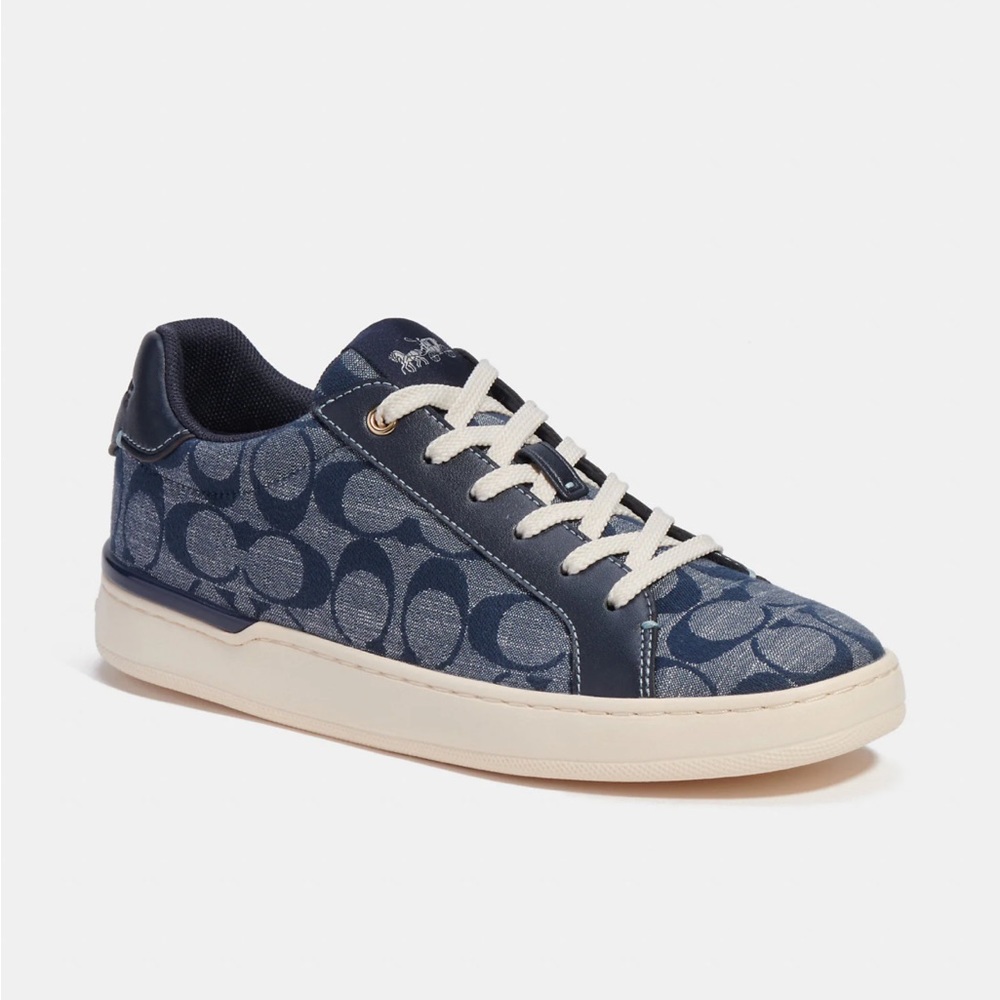 Coach Clip Low Top Sneaker in Signature Chambray Midnight Navy